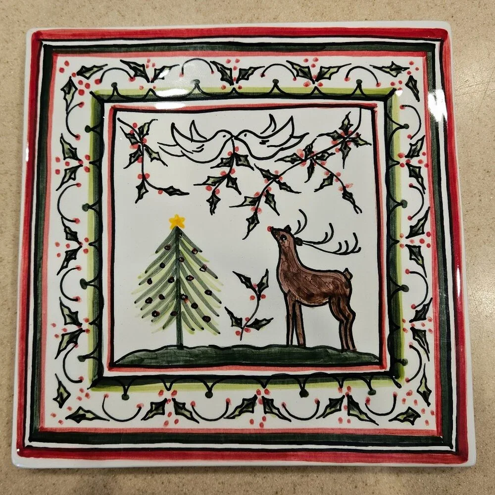 PAVOES CHRISTMAS REINDEER PORTUGAL HANDPAINTED CERAMIC KITCHEN TRIVET HOT PLATE